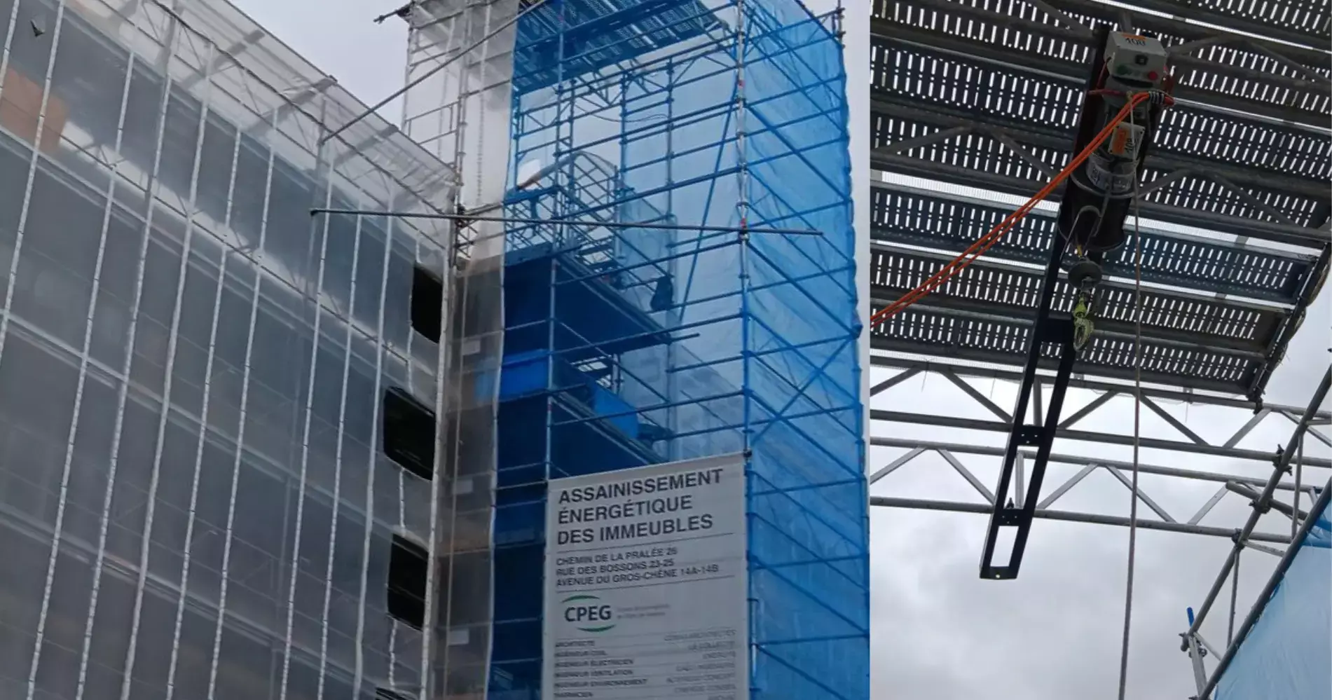 Photo de la sapine permettant l’acheminant du matériel sur la toiture d’un deux trois immeubles.
