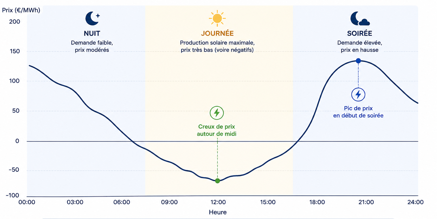 Schéma démontrant le fonctionnement d'une batterie de stockage solaire.