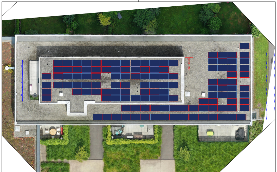 Plans d’implantation de panneaux photovoltaïques sur toiture plate à Meyrin (GE), réalisé par tera solar