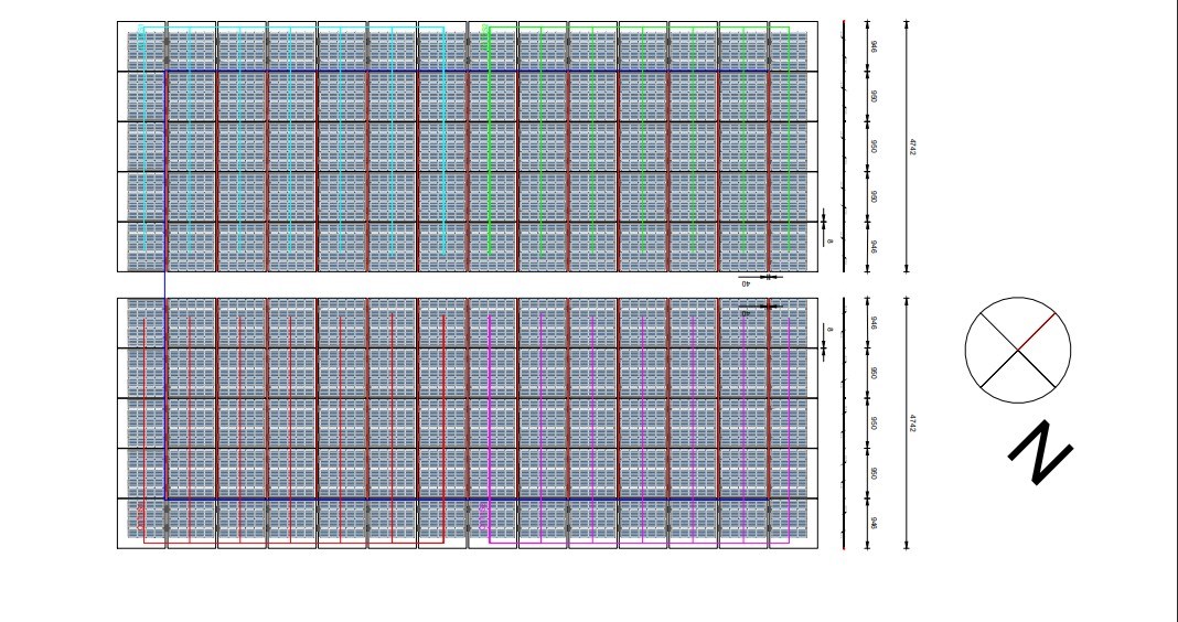Plan d’exécution des strings de l’installation photovoltaïque du préau de l’école de Chêne-Bourg