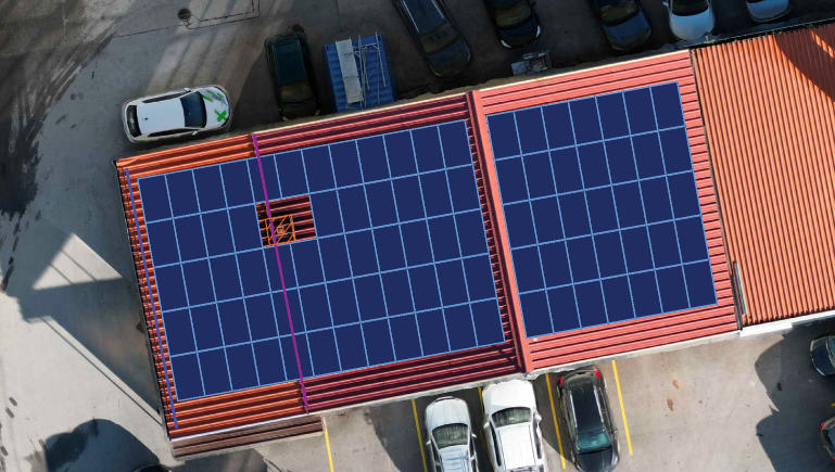 Plan d'implantation des panneaux photovoltaïques Trina Solar 410W sur toiture, avec mesures précises, réalisé par tera solar